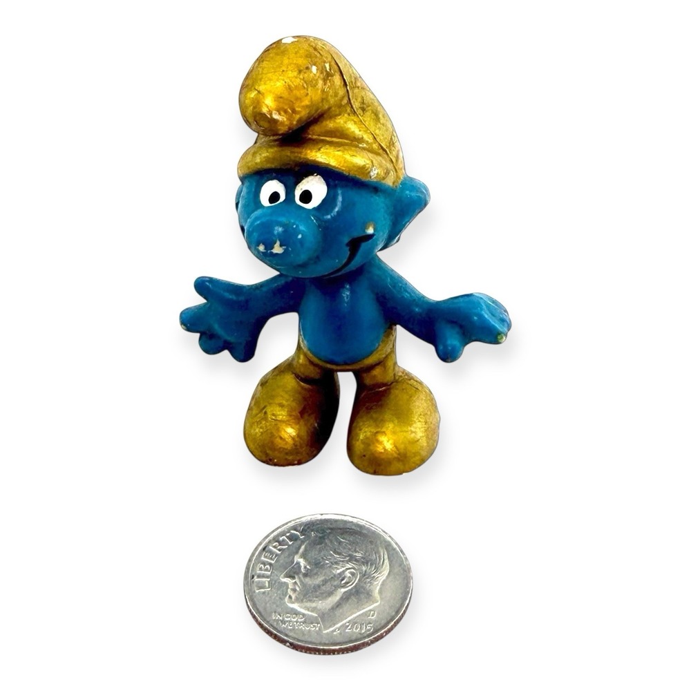 VTG 1980's Schleich Smurfs PVC Figure Peyo Gold Hat & Pants Variant Hong Kong